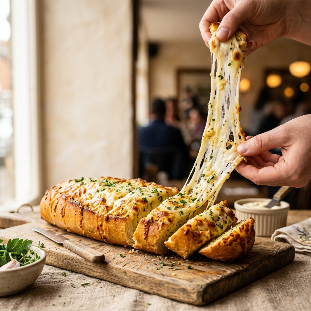 Cheesy Garlic Bread — Golden baked with melted mozzarella