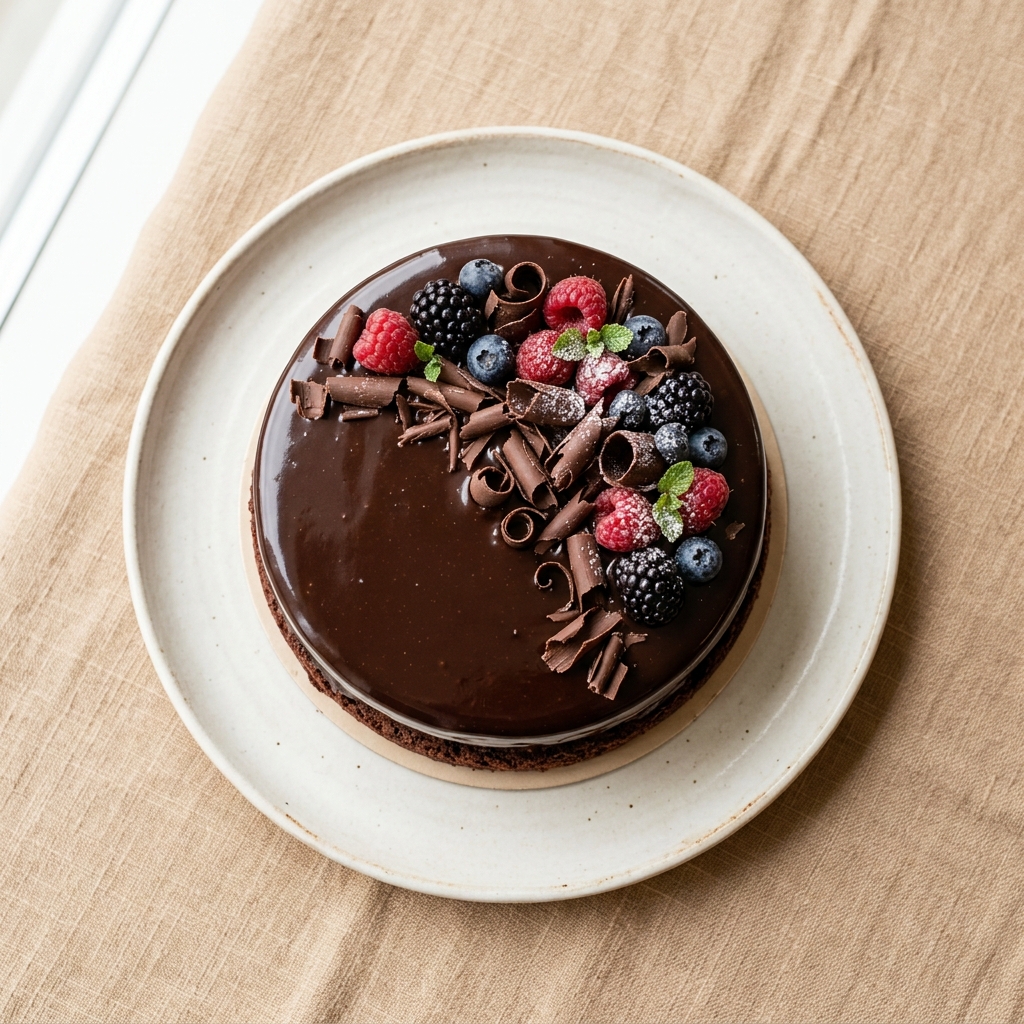 Chocolate Truffle Cake — Rich chocolate ganache with berries