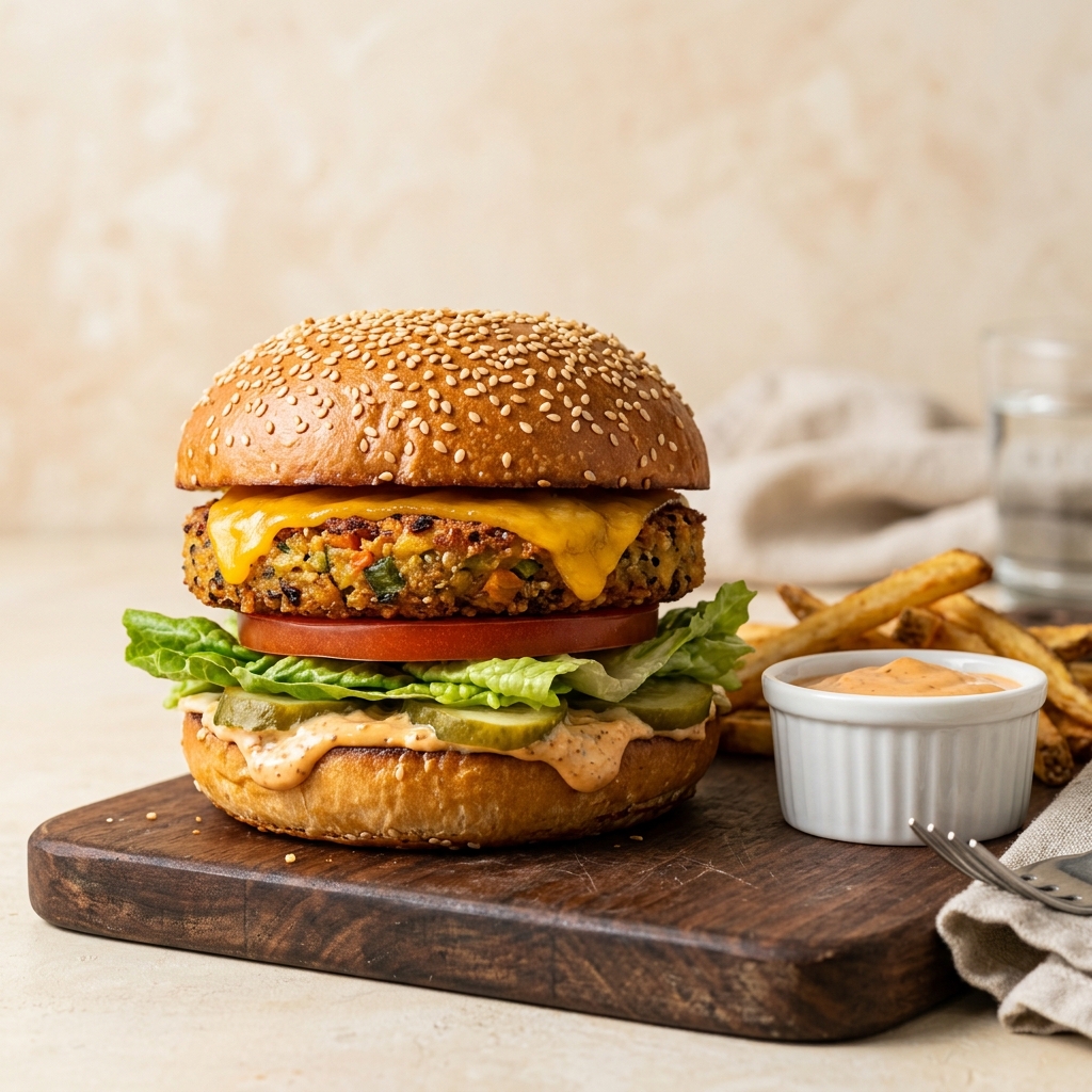 Classic Veg Burger — Crispy veggie patty with cheese