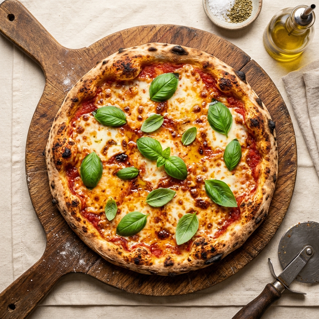 Margherita Pizza — Fresh mozzarella, basil, and tomato sauce