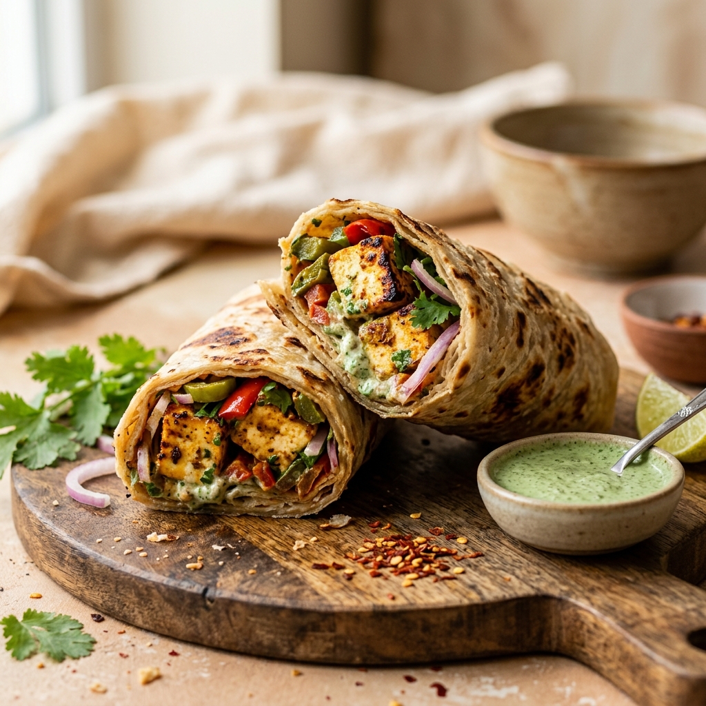 Spicy Paneer Roll — Grilled paneer tikka in a warm paratha